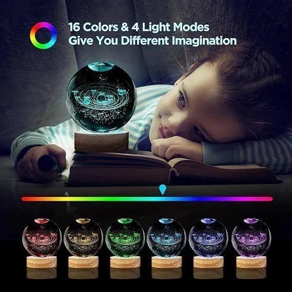 3D Crystal Galaxy Lamp Ball – Multi-Color LED Light | Assorted Engraved Designs | Luxury Home Décor Gift