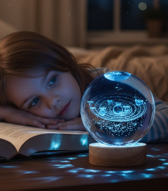 3D Crystal Galaxy Lamp Ball – Multi-Color LED Light | Assorted Engraved Designs | Luxury Home Décor Gift